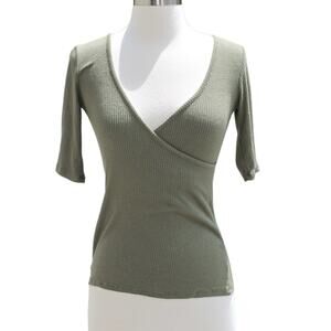 Leith Women's Faux Wrap Shirt Ribbed Stretch Fit Size XS